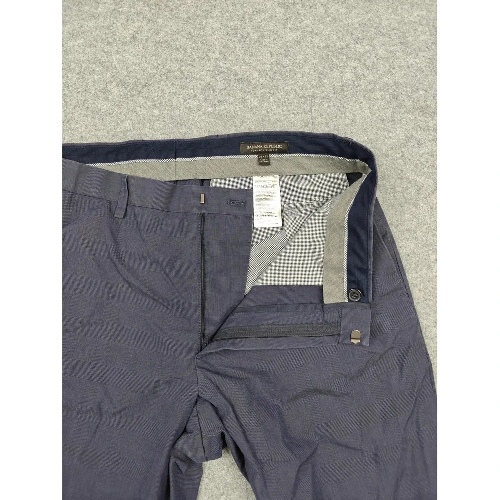 Banana Republic Pants Mens‎ 33x32 Blue Non-Iron Slim Fit Cotton Dress Check